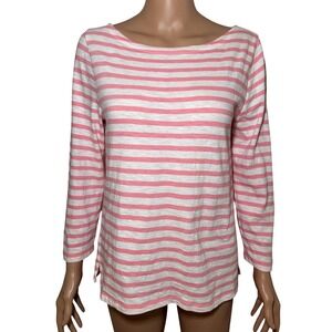 J. Crew Striped Boat Neck 3/4 Sleeve Cotton Top Coral White Size S